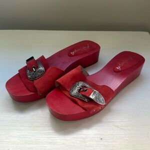 Free People red wooden clogs
